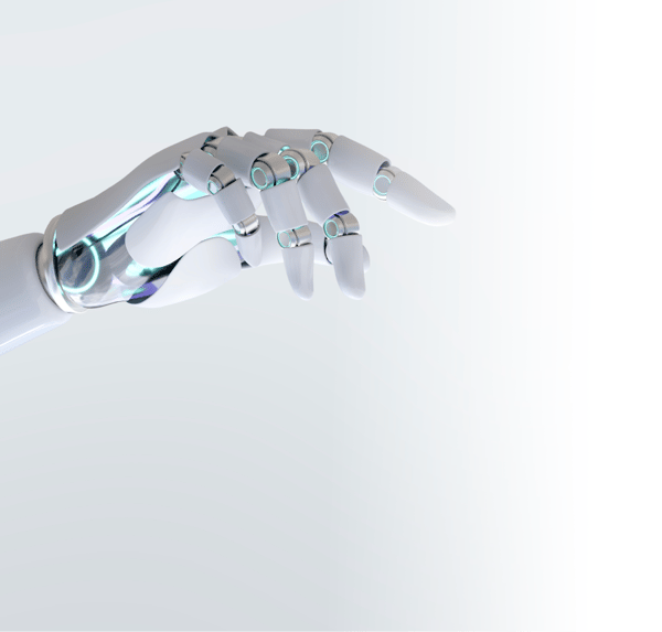 AI-powered robotic hand symbolizing digital transformation and tech support for ministries
