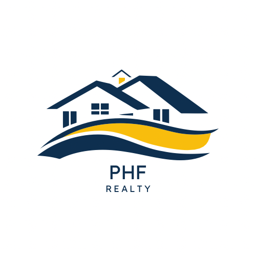 White and Blue Flat Illustrative Real Estate Agency Logo